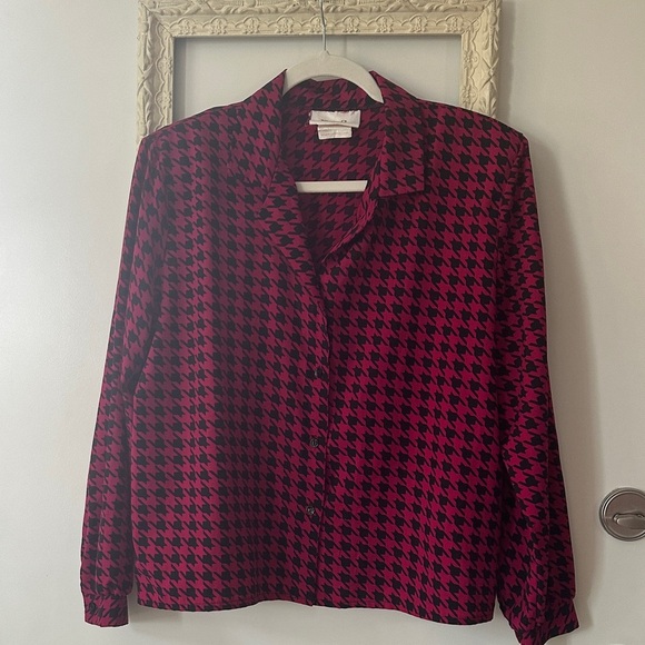 FAIR SET | Vintage Satin Houndstooth Women's Top - Picture 2 of 13